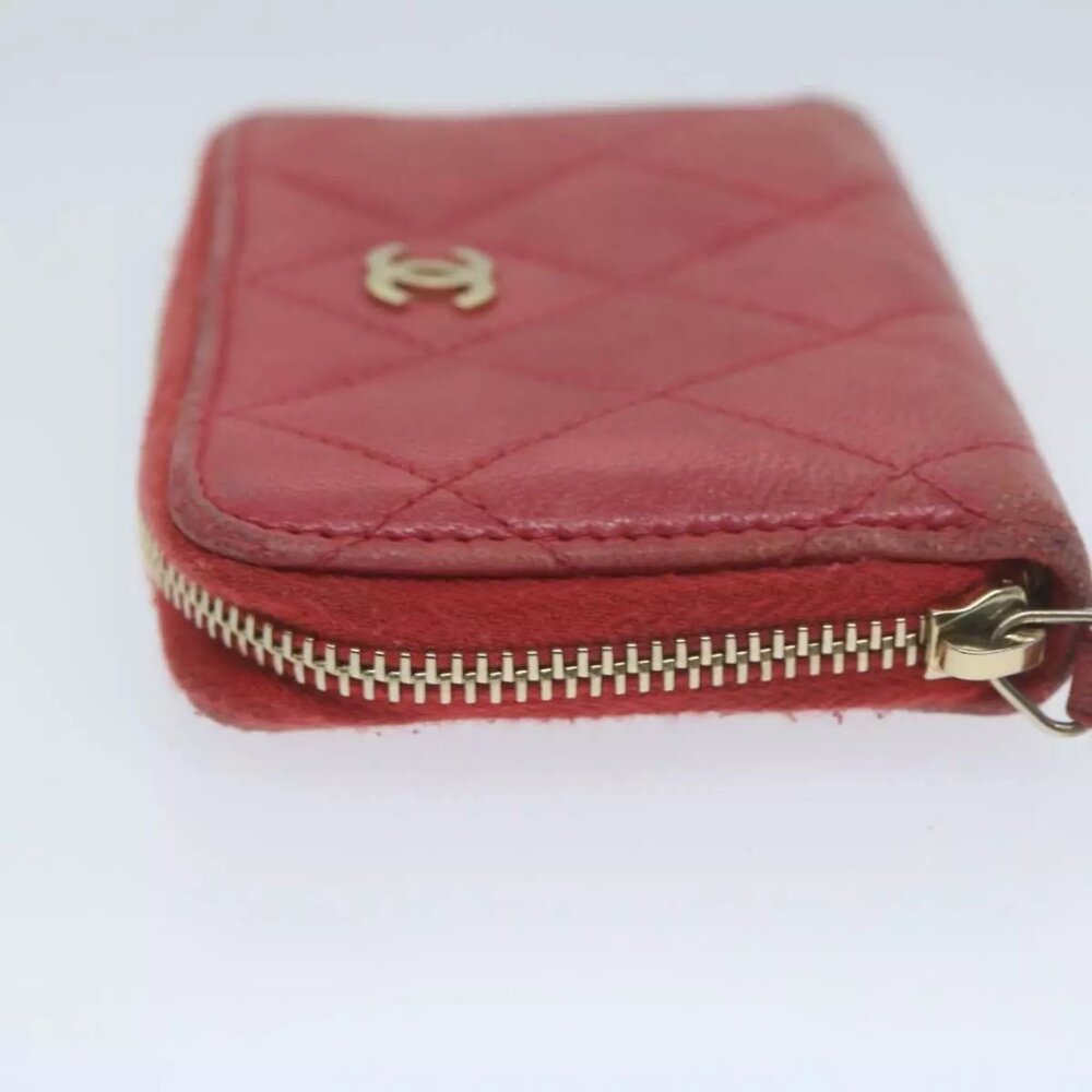 AUTHENTICITY GUARANTEED CHANEL Matelasse Coin Purse Lamb Skin Red CC - Picture 3 of 15